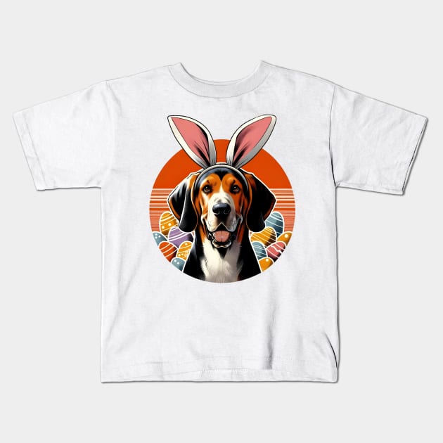 American English Coonhound Enjoys Easter in Bunny Ears Kids T-Shirt by ArtRUs